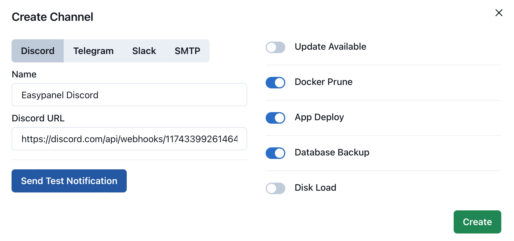 Configuration pop-up