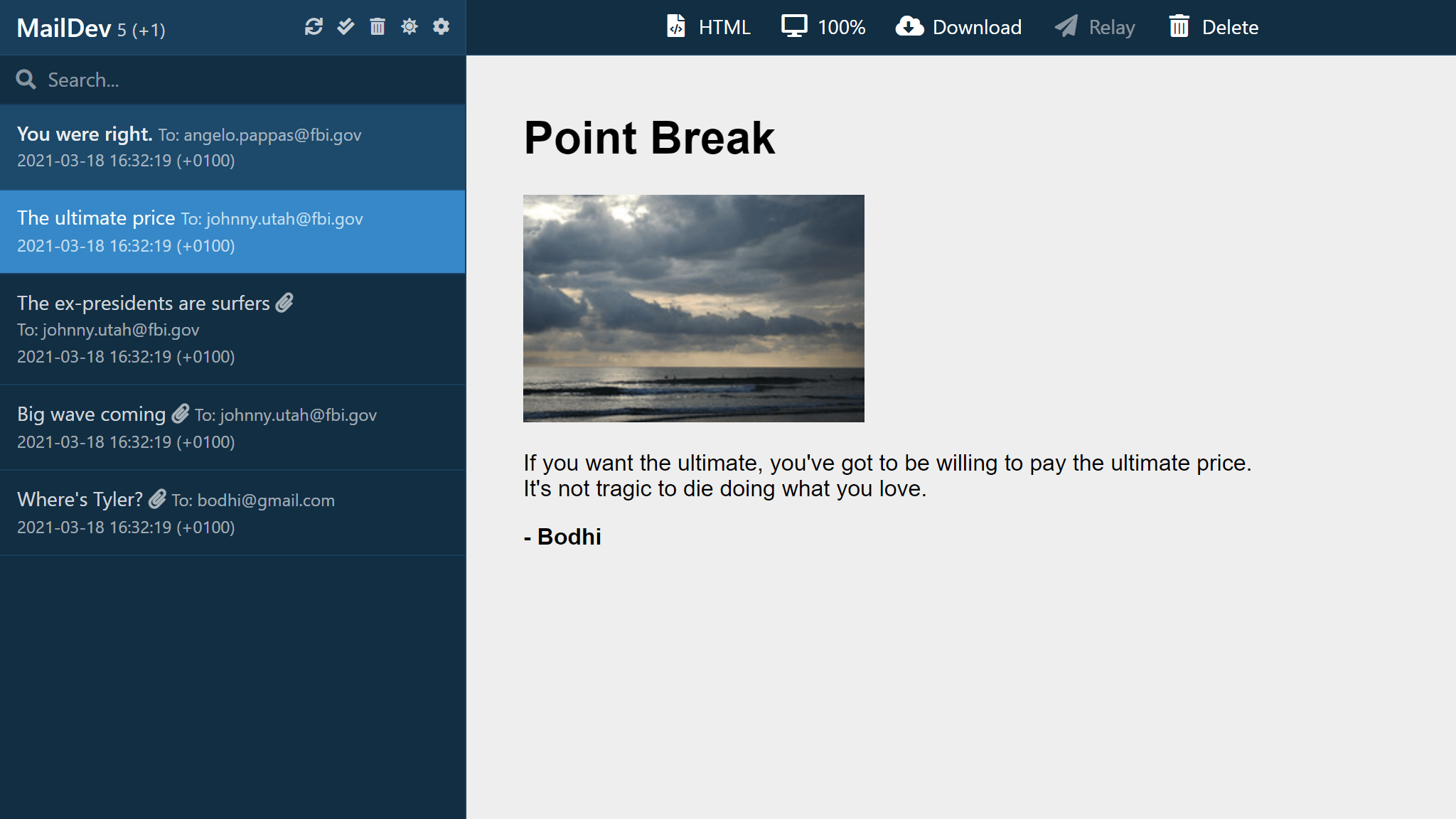 Maildev Screenshot