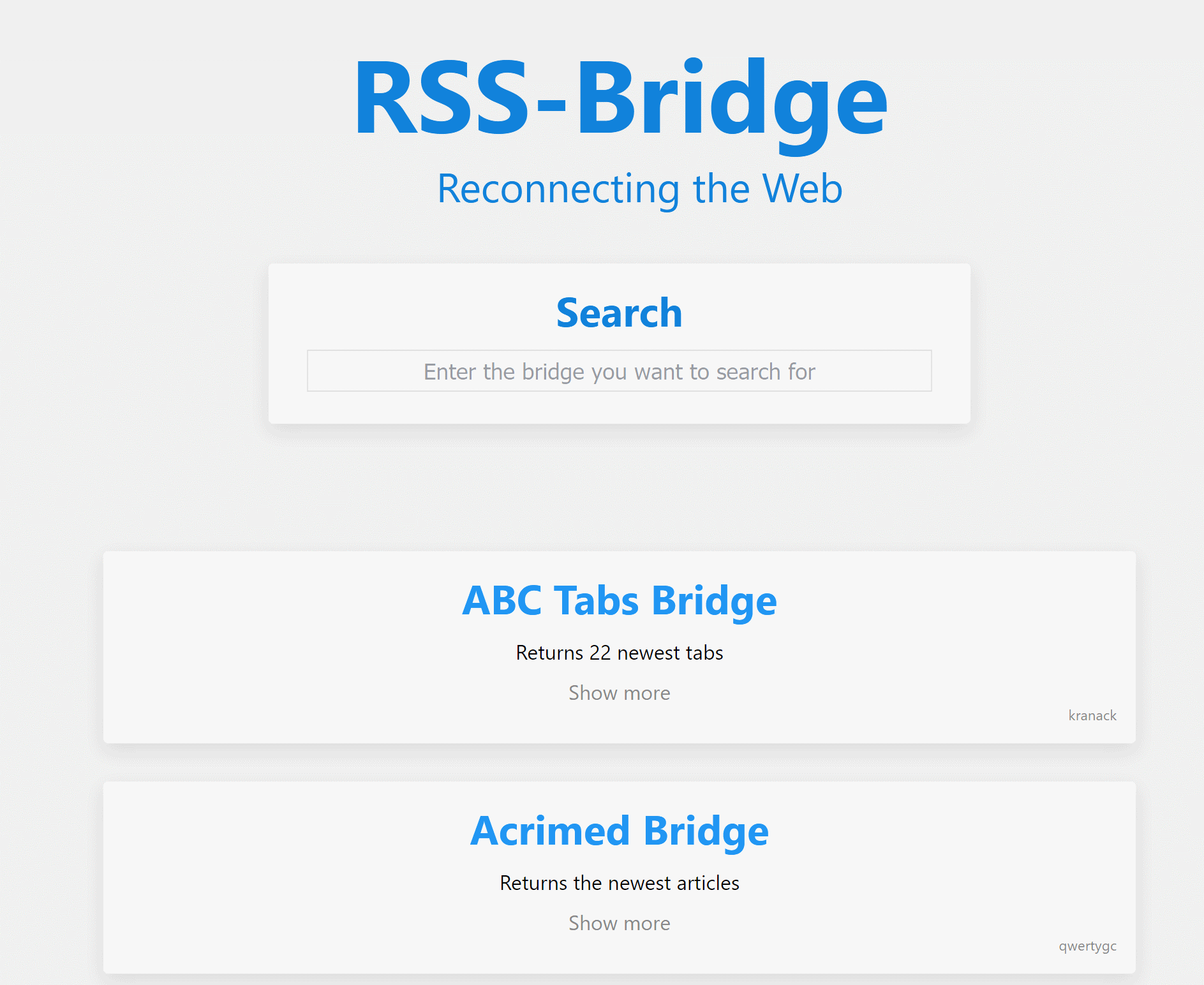 RSS-Bridge Screenshot