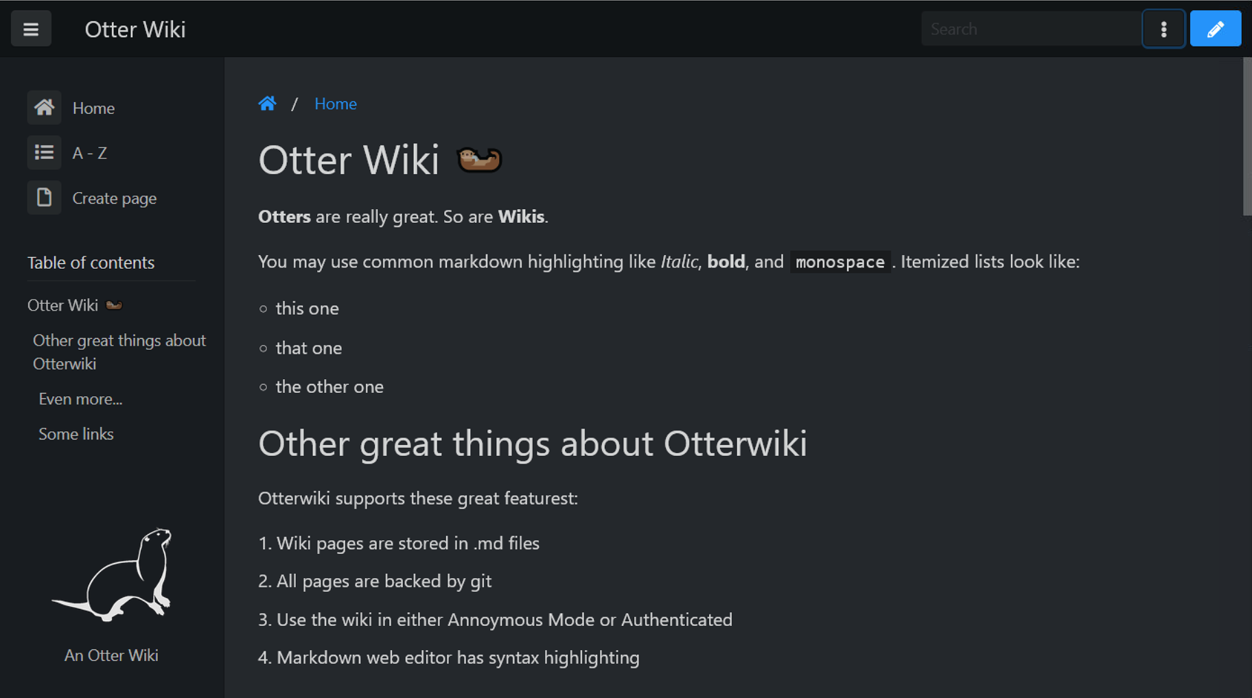 OtterWiki Screenshot